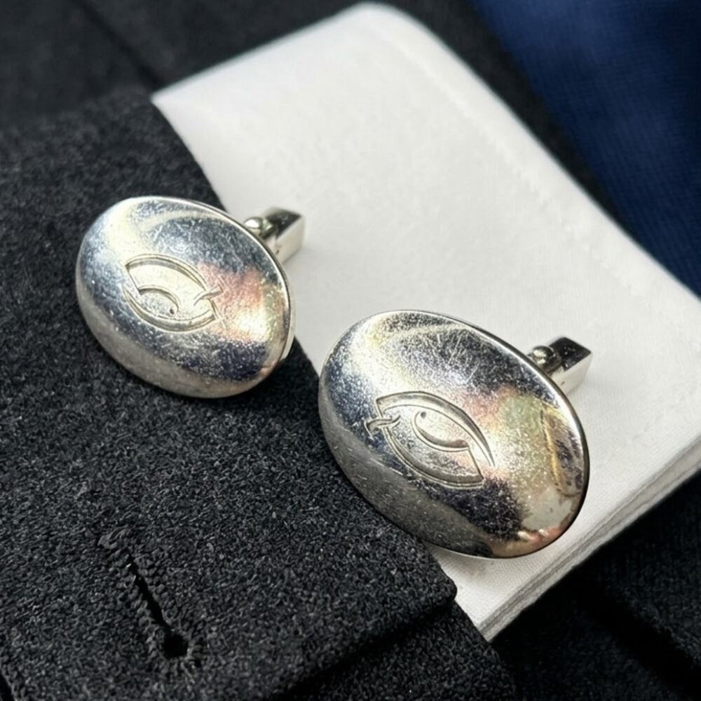 Vintage Sterling Silver Oval Atomic Cufflinks MCM Hickok Attributed